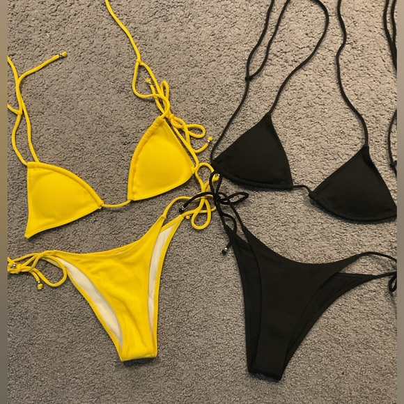 SHEIN Other - SHEIN Black and Yellow String Bikini Swimsuit Bathing Suit Y2K sz Small set of 2